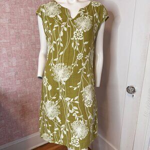 Meo Meli Green White Floral Print Linen A Line Dress Italy sz M